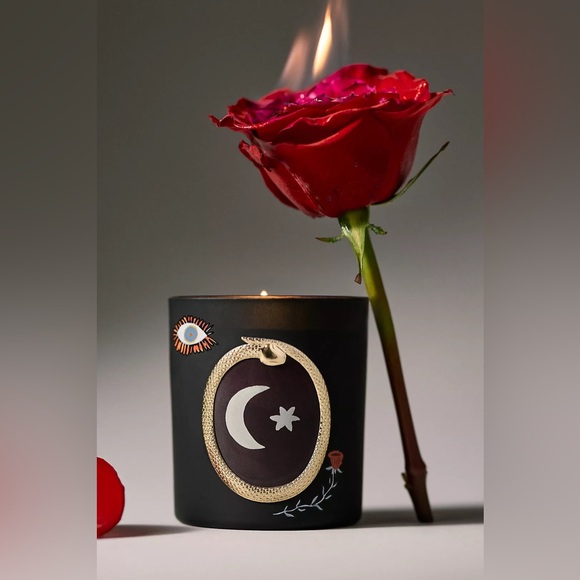 Anthropologie Other - New Anthropologie Woody Halloween Moon Leather & Leaves Glass Candles